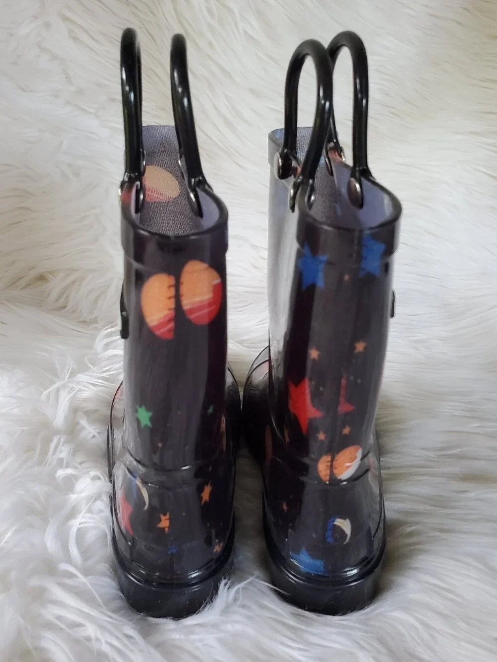 Dream Paris Kid's Black Outer Space Waterproof Rain Boots SZ 10